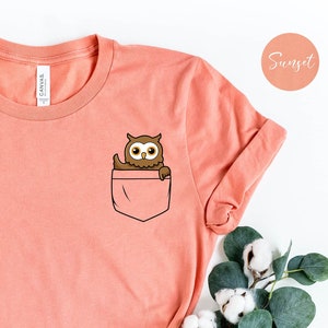 Pocket Owl shirt, schattige uil shirts, schattige dieren shirt, dierenvriend shirt, uil moeder shirt, vogel shirt, uil minnaar cadeau, uil minnaar shirt