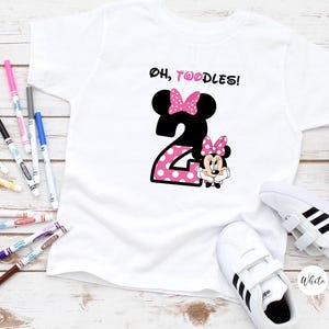 Regalo de segundo cumpleaños, camiseta de cumpleaños de Oh, Twodles, camiseta divertida de Minnie, camiseta de cumpleaños, camiseta de Minnie, camiseta de Disneyworld, camiseta de cumpleaños para niños