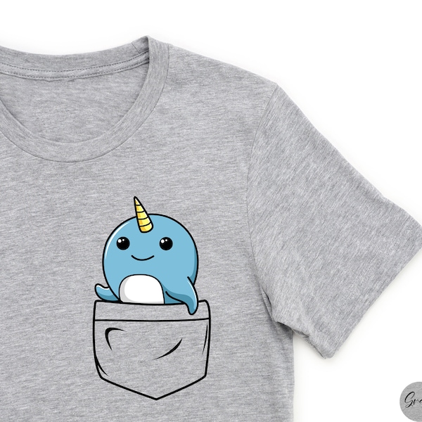 Narwhal Pocket Shirt, Cute narwhal Shirt, Narwhal gift, Unicorn of the Sea, Narwhal Lover Gift, Under the sea shirt, Toddler Birthday Gift