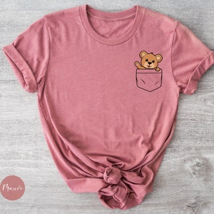 Pocket Bear Shirt, Cute Bear Shirt, Pocket Tee, Bear Youth Shirt, Animal Lover Shirt, Shirts for Women, Pocket Bear Toddler, Bear Baby Shirt