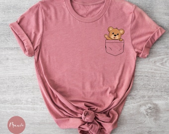Cute Pocket Bear T-Shirt, Animal Lover Tee