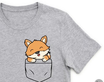 Cute Pocket Fox T-Shirt, Animal Graphic Tee
