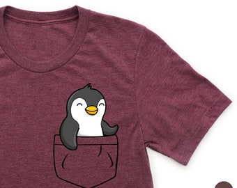 Pocket Penguin Shirt, Cute Animal Lover T-Shirt