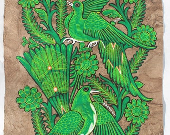 Two Green Peacocks 15"Hx11"W