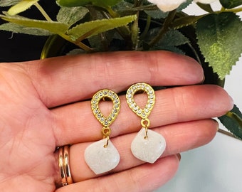 White Opal dangle earrings | gift for her | uk earrings |  valentines gift for her| dangle earring gift | polymer clay earring | Opal stone