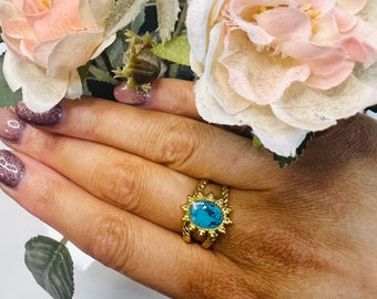 Turquoise Stone Cluster ring, homemade gift for her, Art Deco Ring, cluster ring, Mother’s Day gift, gift for her, statement ring, gold ring