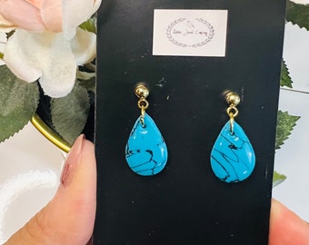 Turquoise Stone earrings | gift for her | uk earrings |  valentines gift for her| dangle earring | polymer clay earring, December Birthstone