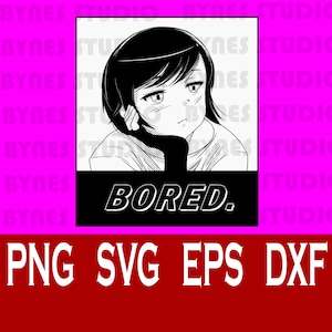 Bored Girl/ Anime Style/ Manga PNG/ T-Shirt Designs SVG / T-Shirt Designs
