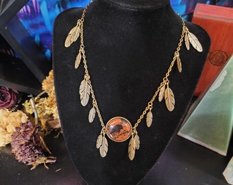 Mahogany Jasper Necklace with feather charms, Jewelry