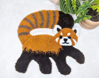 Getuft rood panda wanddecorkleed | Schattig wollen dierentapijt | Kinderachtig wandkleed | Zacht wandkleed