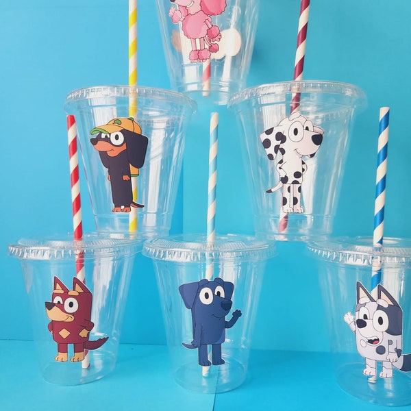 Bluey Party Deco, Bluey Birthday, Bluey decoration, Treat Boxes, Gable Boxes, Party Favor cups, Paper cups for Birthday Party, Birthday cups