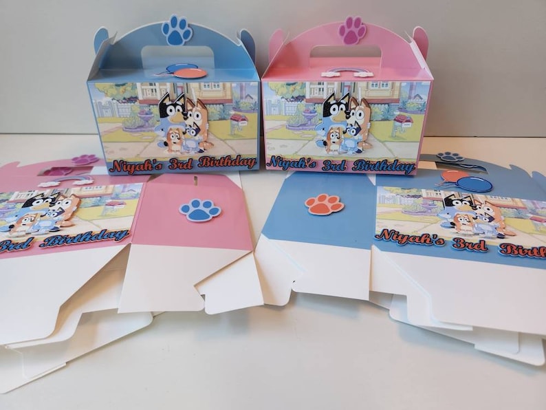Bluey Party Deco Bluey Birthday Bluey decoration Treat Boxes Gable Boxes Party Favor Boxes Paper Boxes for Birthday Party