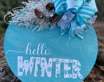 Hello Winter Door Hanger, Winter Door Hanger, Winter Door Sign, Holiday Sign, Christmas Door Hanger, Christmas Door Sign, Front Porch Sign