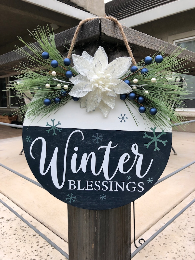 Winter Blessings Door Hanger, Winter Door Hanger, Winter Door Wreath