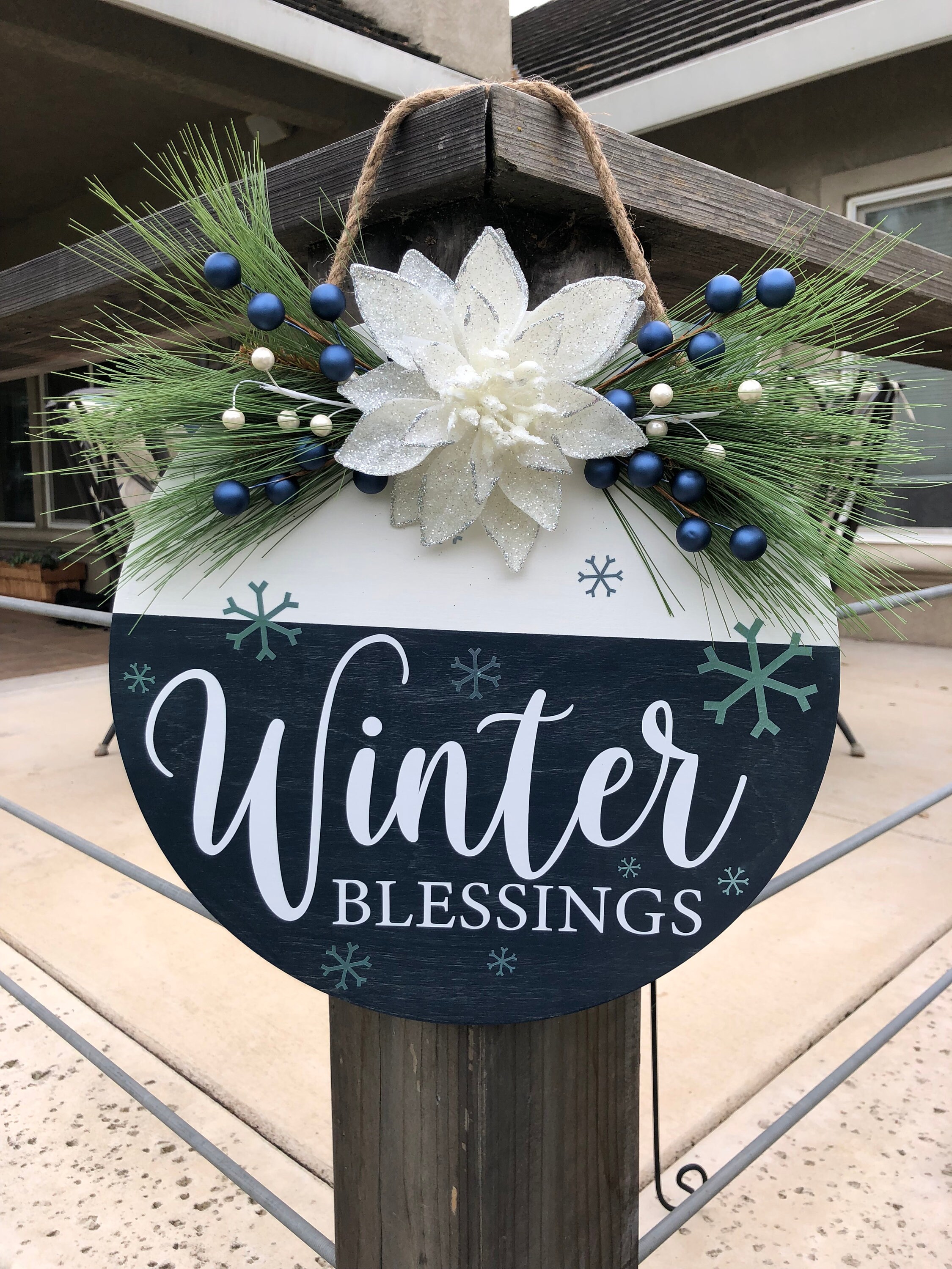 Winter Blessings Door Hanger, Winter Door Hanger, Winter Door Wreath ...