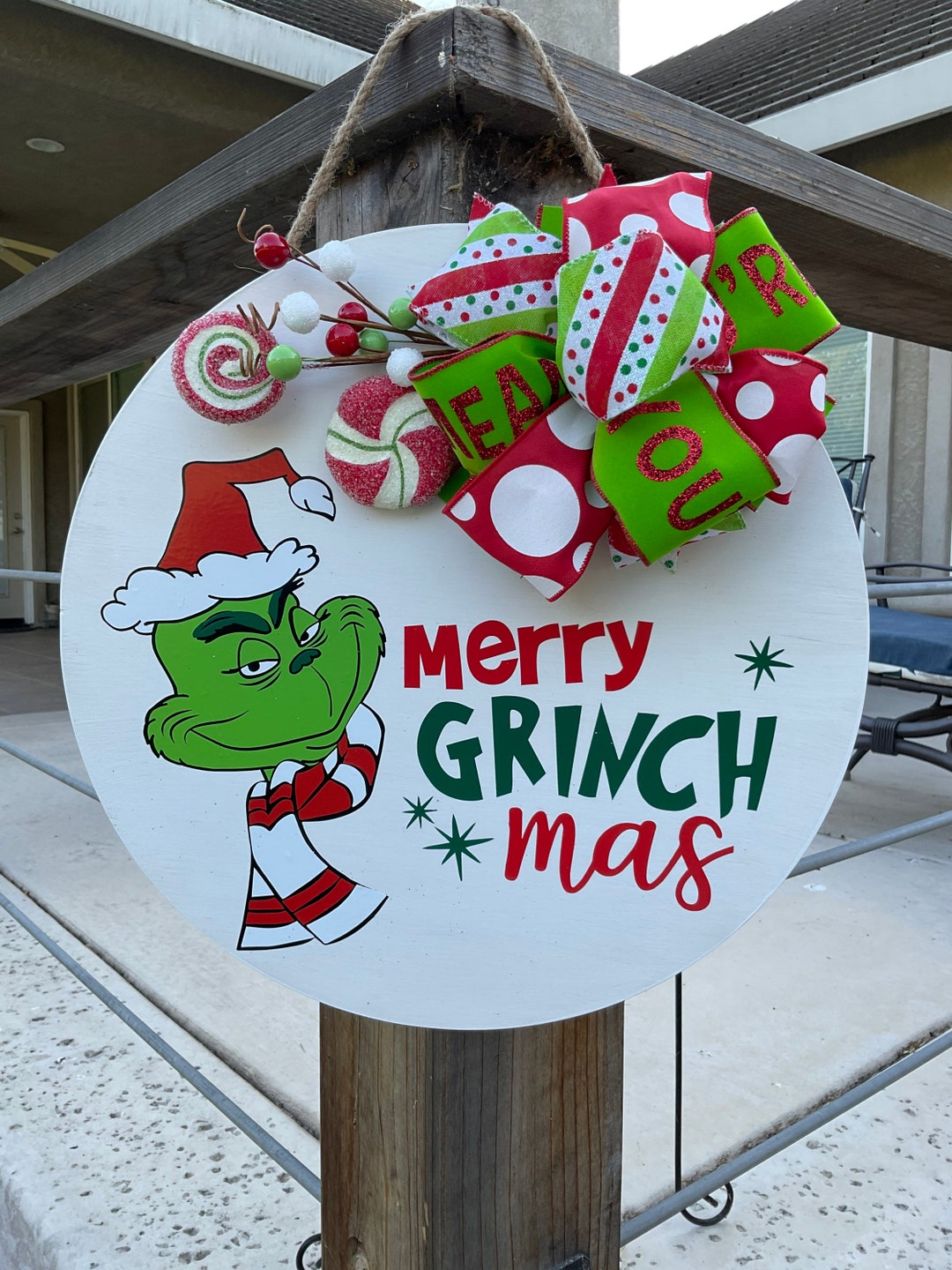 Grinch Door Hanger Merry Grinchmas Door Sign Holiday Door Etsy
