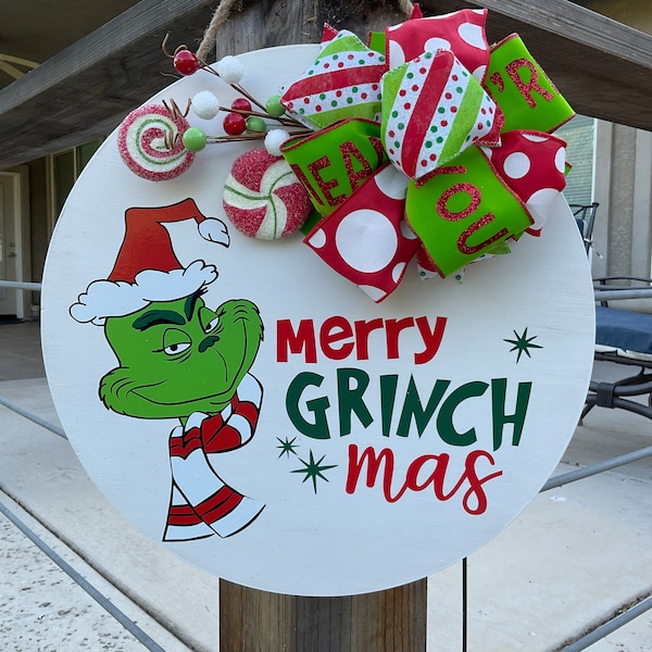 Grinch Door Hanger, Merry Grinchmas Door Sign, Holiday Door Wreath, Grinch Christmas, Grinch Door Sign, Christmas Door Hanger, Grinch Decor