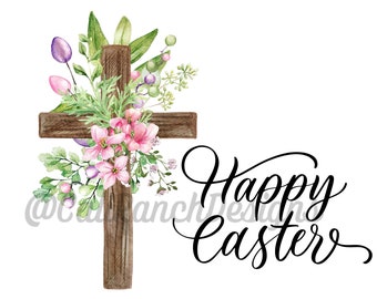 Easter Cross With Flowers PNG, Happy Easter Cross Sublimation Image, Easter Sublimation Design, Happy Easter Cross PNG, Instant Download