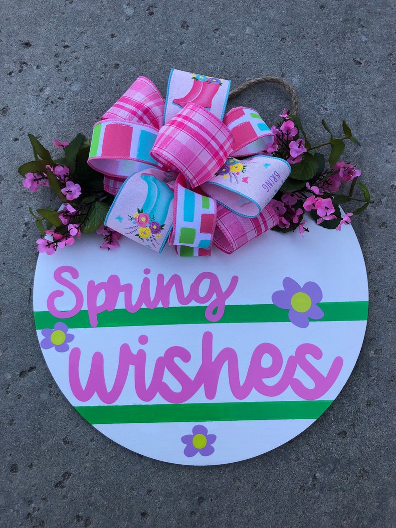 Spring Door Hanger Spring Wishes Door Hanger Front Door Etsy