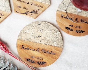 Custom Engraved Marble Wood Coasters | Personalized Gifts Coaster Set Christmas Gift | Housewarming Gifts Wedding Gifts Bridal house Gifts