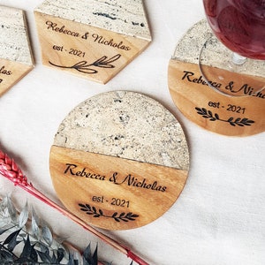 Custom Engraved Marble Wood Coasters | Personalized Gifts Coaster Set Christmas Gift | Housewarming Gifts Wedding Gifts Bridal house Gifts