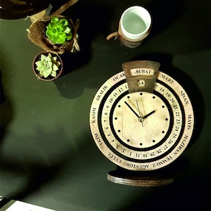 7.87&quot; Wooden Table Clock,Calendar Clock,Wood Clock Desk,Gift Clock for Table,Handmade Wooden Personalized Clock,Design Clock,