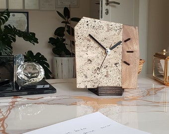 Table Clock, Walnut wood, Marble Clock, Wooden Table Clock, Unique Square Wooden Clock, Wooden Shaded clock, Summer decor