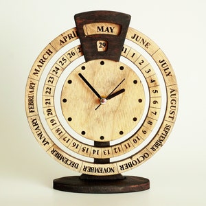 14.9" (38cm) Desk Calender Vintage-Style Wooden Desk Clock, Elegant Calendar Timekeeper, Office or Study Decor, Thoughtful Birthday Gift