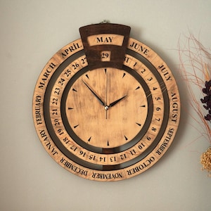 14.9&quot; (38 cm) Christmas gift, Wall clock with wooden calendar, With its natural structure, it is compatible with specially designed