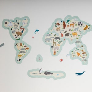 Kinder Weltkarte Aufkleber Tiere Lernkarte Wand Vinyl Aufkleber Weltkarte Kinder Aufkleber Kinderzimmer Dekor Kinderzimmer Wanddekoration