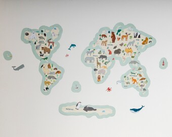 World Map Animal Vinyl Wall Decal – Nursery Decor (79x46.5”) - Etsy Finland