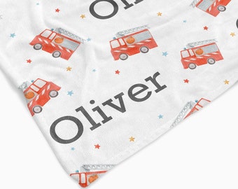 Personalised Fire Engine Baby/Youth blanket. Minky/Sherpa custom with name.