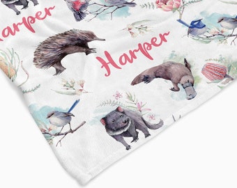 Australian Flora and Fauna Personalised Baby Blanket | Soft Custom Blanket for Toddlers and Kids