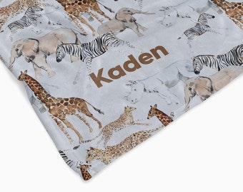 Safari Animals Personalised Baby Blanket | Soft Custom Blanket for Toddlers and Kids