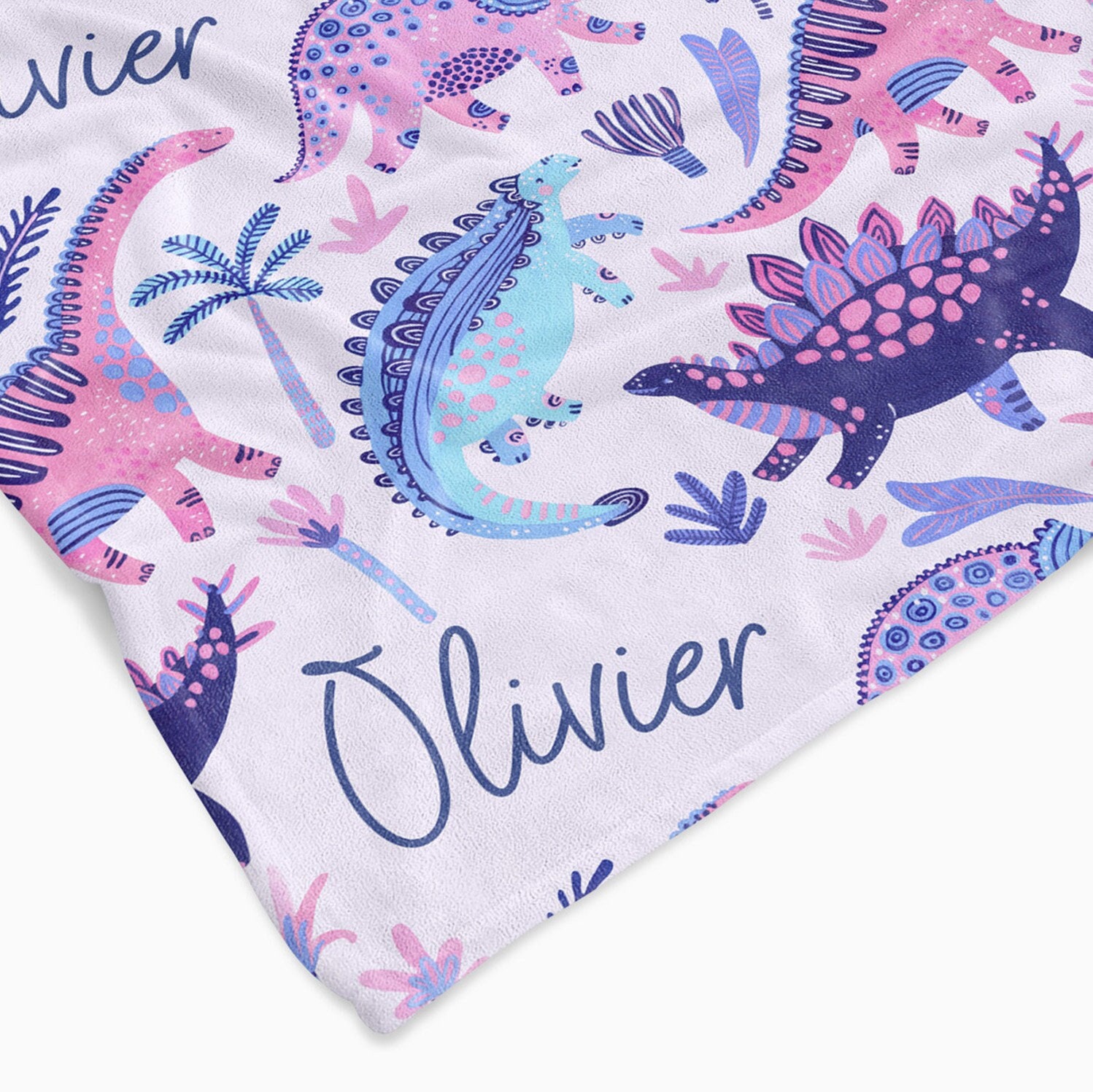 Personalised Girly Dinosaurs Baby/Youth blanket. Minky/Sherpa custom with name.