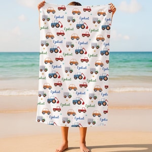 Cars – Personalised Name Beach Towel – Custom Pool, Beach or Picnic Towel – Unique Gift for Boys & Girls