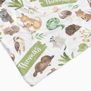 Personalised Aussie Animals Baby/Youth blanket. Minky/Sherpa custom with name.