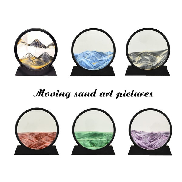 3D Deep Sea Sandscape Moving Sand Art Picture Round Glass In Motion Display Flowing Sand Frame Home Accessories