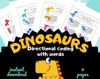 Coding for Kids, Directional Word Search, Dinosaur Theme (Digital Download)