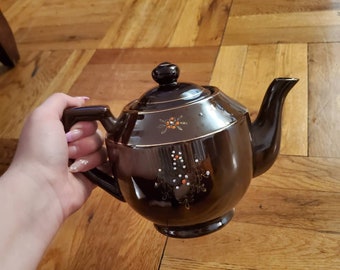 Teapot painted floral brown