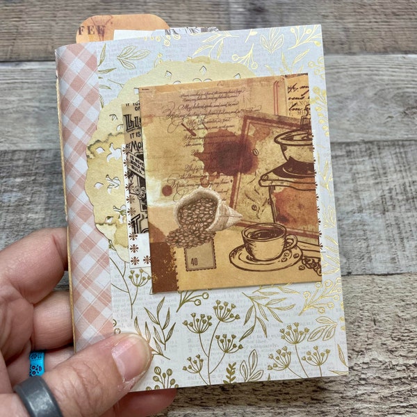 Coffee Themed Chunky Pocket Junk Journal - Gratitude Journal - Travel Journal - Handmade Diary - Booklet