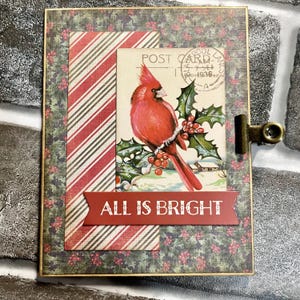 Christmas Cardinal Vintage Style Small Ephemera Altered Folder for Junk Journal