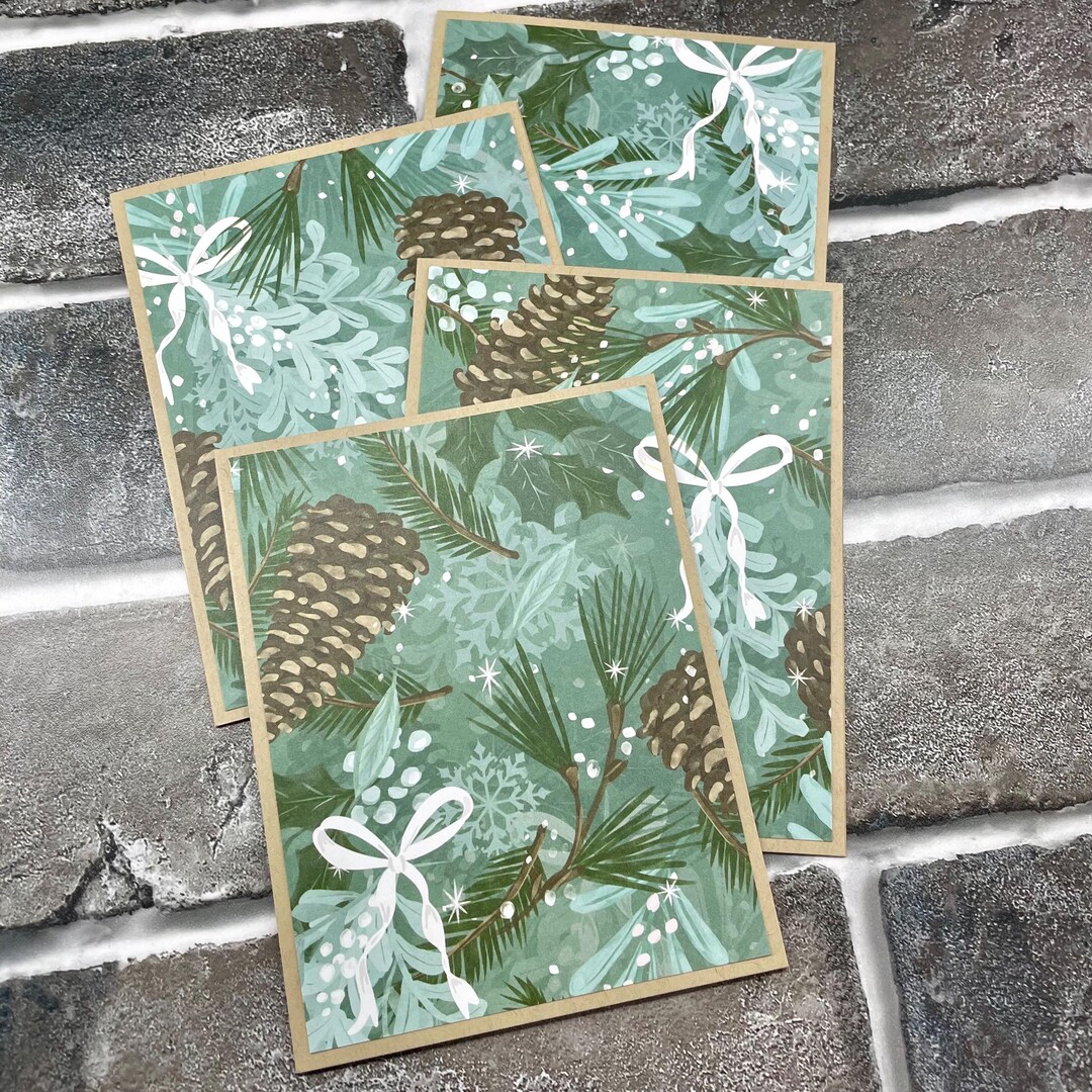Pine Boughs and Pretty Bows Folded Christmas Note Cards With Envelopes ...