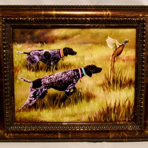 Hand Textured Canvas Print of Oil Painting TWO SETTERS by A. N. Schofield Framed