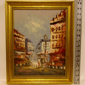 VTG Original Oil Painting on Board Paris Flower Market Signed by Burnett Framed