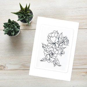 Magnolia Minimalist Flower Sticker, Black & White Art Sticker, Original Art Sticker, Sticker Gift, Birthday Gift, Laptop Sticker