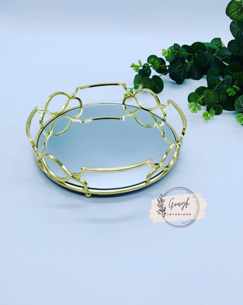 Gold Glass Tray Decorative Tray Elegant Gold Tray Mirrored Etsy