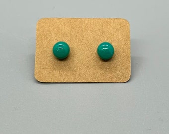 Glass Stud Earrings with Stainless Steel post in Jade Green