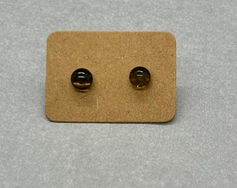 Glass Stud Earrings with Stainless Steel post dark Chartreuse