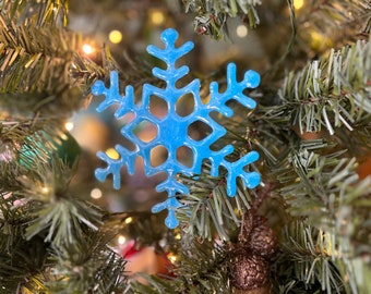 Beautiful Blue Fused Glass Snowflake Ornament Handmade